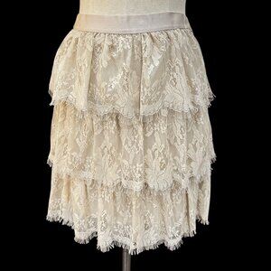 Y2K Fossil Lace Skirt NWT Size L Cream Boho Tiered Lace Skirt Cottagecore Romant